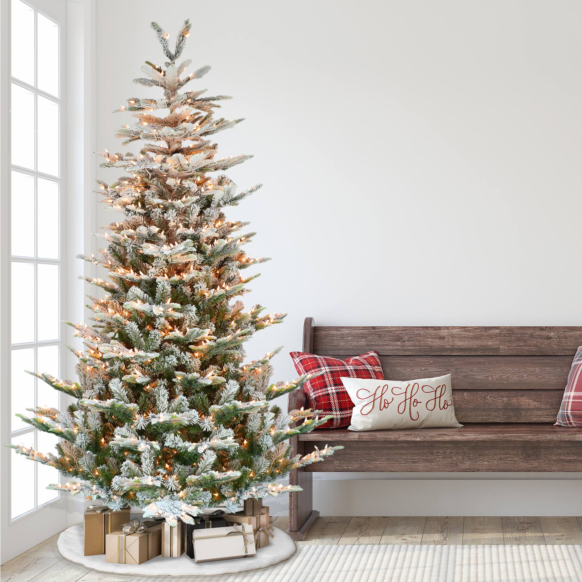7.5ft. Pre-Lit Flocked Aspen Fir Artificial Tree, Warm White LED Lights